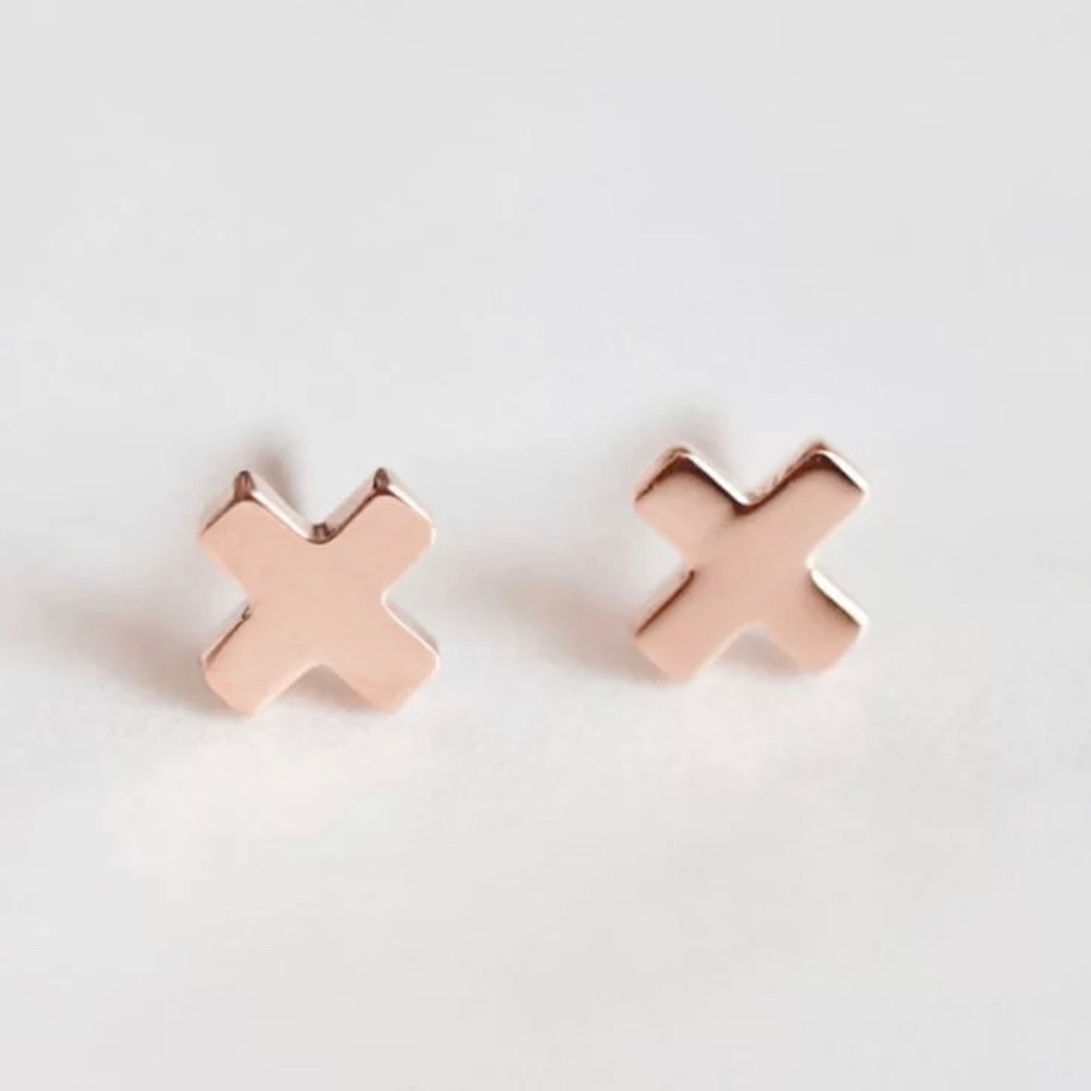 Stainless Steel Rose Gold Cross Studs